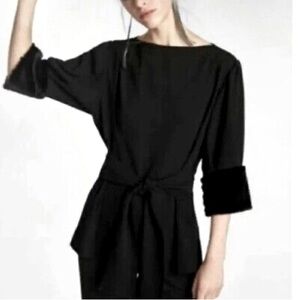 Zara faux fur cuffed black blouse